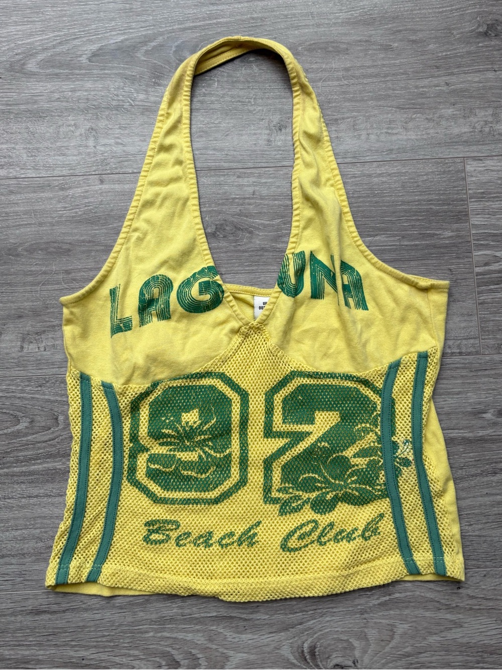 Urban Outfitters- Sporty Bright Yellow Halter Tank with Green Graphic- XL